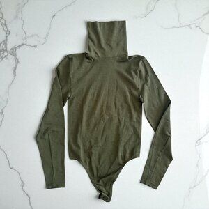 WOLFORD Opaque Natural Olive Green Turtleneck Bodysuit Size XS